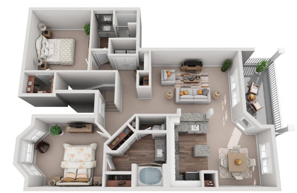2 Bed 2 Bath Floor Plan | 1,218 Sq. Ft. at Creekside at Legacy Apartments Plano TX